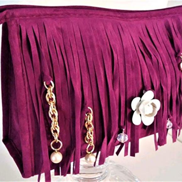 Festival Fringed Purple Crossbody White Rose Gold Chain Bohemian Coastal Cowgirl - Picture 4 of 11